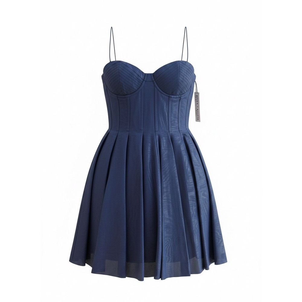 ALICE + OLIVIA Blue Adara pleated moire mini dress NWT Size 2